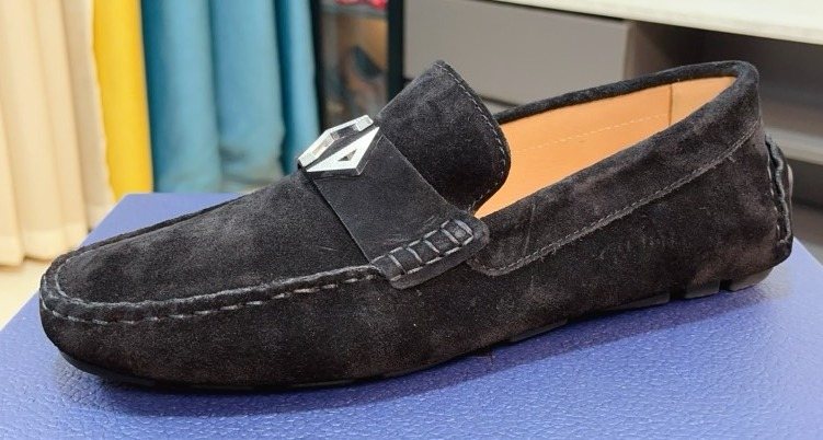 Black Textured Slip-On Loafers — hero