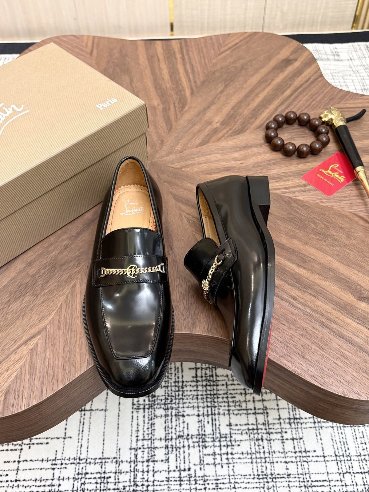 Christian Louboutin Black Gold-Tone Hardware Loafers — front