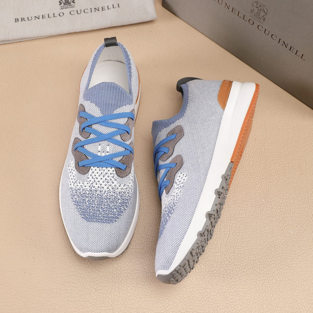 Brunello Cucinelli Light Blue-Gray Knit Sneakers — side