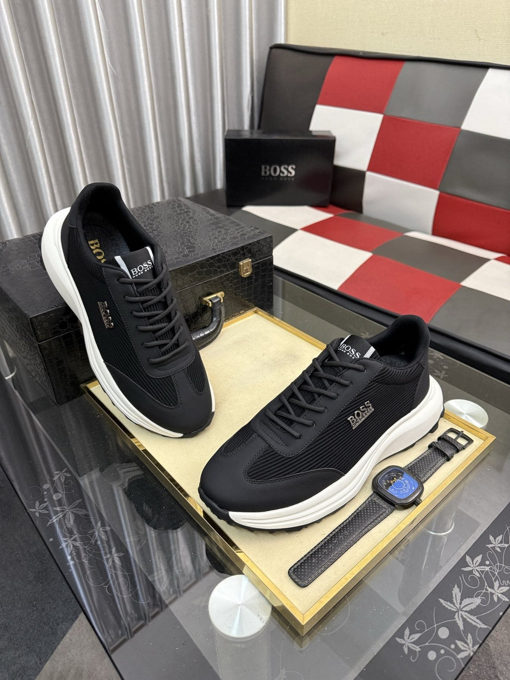 BOSS Knit-Look Low-Top Sneakers — front