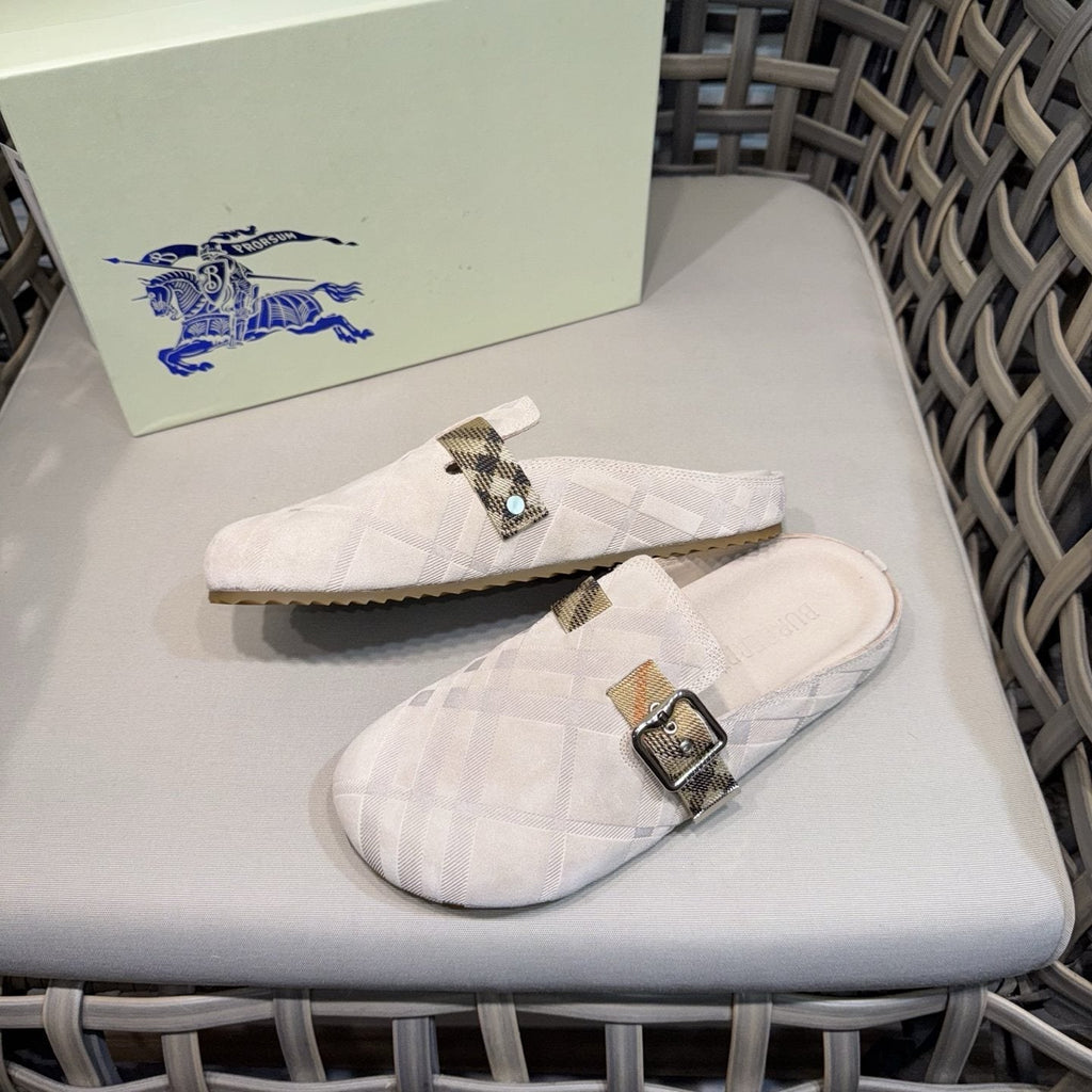 Burberry Patterned Buckle Mule Shoes — side