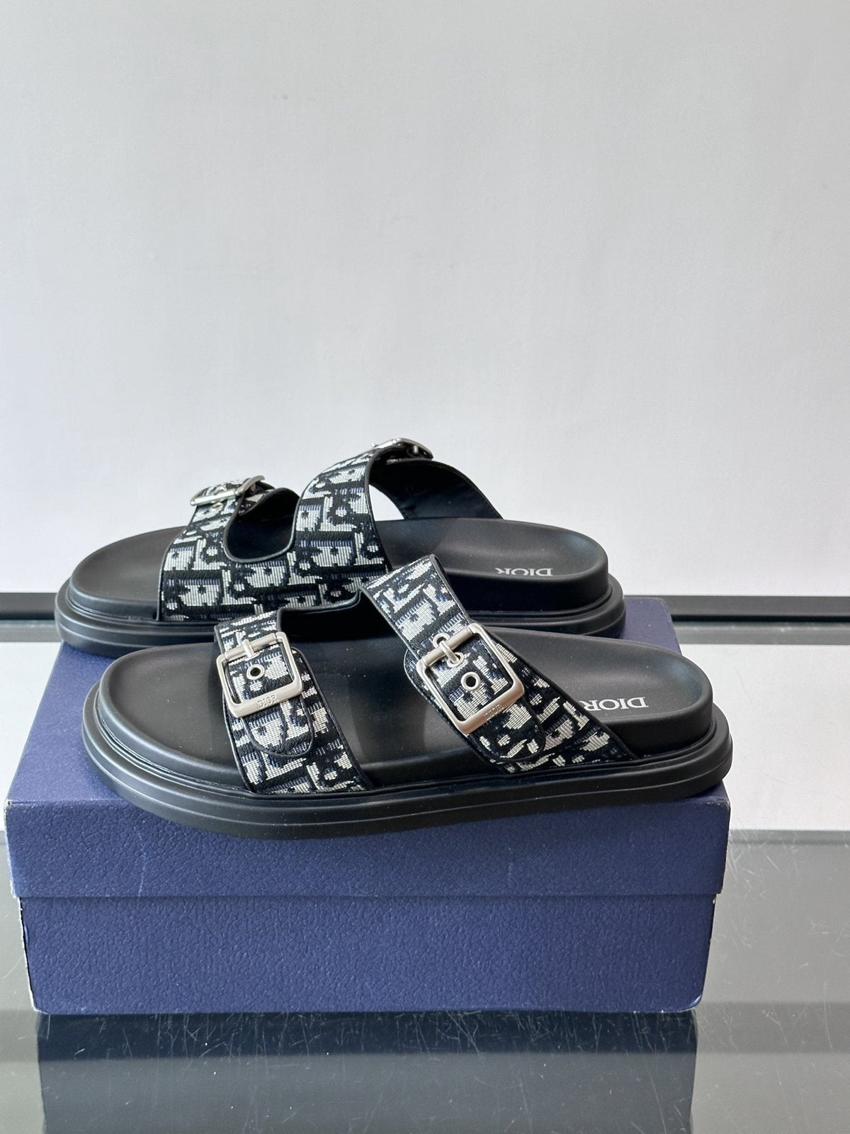 Dior Aqua Two-Strap Slide Sandals — front